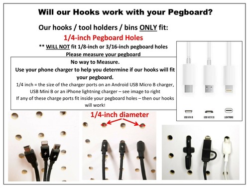 Kit de herramientas de plástico blanco J gancho pegboard paquete de 50 clavijas de pared PEGBOARD NO INCLUIDO - Imagen 7 de 9