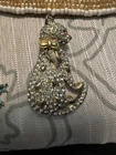 VTG 2” 1960’s DT SILVER TONE WHITE RHINESTONE CAT PIN- Costume Jewelry