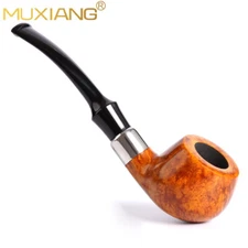 MUXIANG Briar Smooth Tobacco Pipe 9mm Filter Wooden Pipe Acrylic Stem With Band