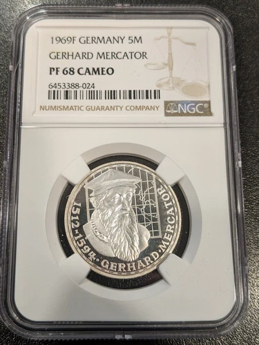 1969 F PF68 Cameo Germany Proof Silver 5 Mark NGC KM 126.1 TOP GRADE Mercator