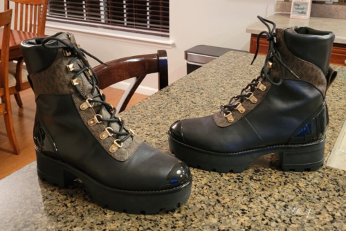 New Women's Michael Kors Khloe Boots Black Leather Combat Lace Up Zip 8.5  Sexy - 第 1/9 張圖片