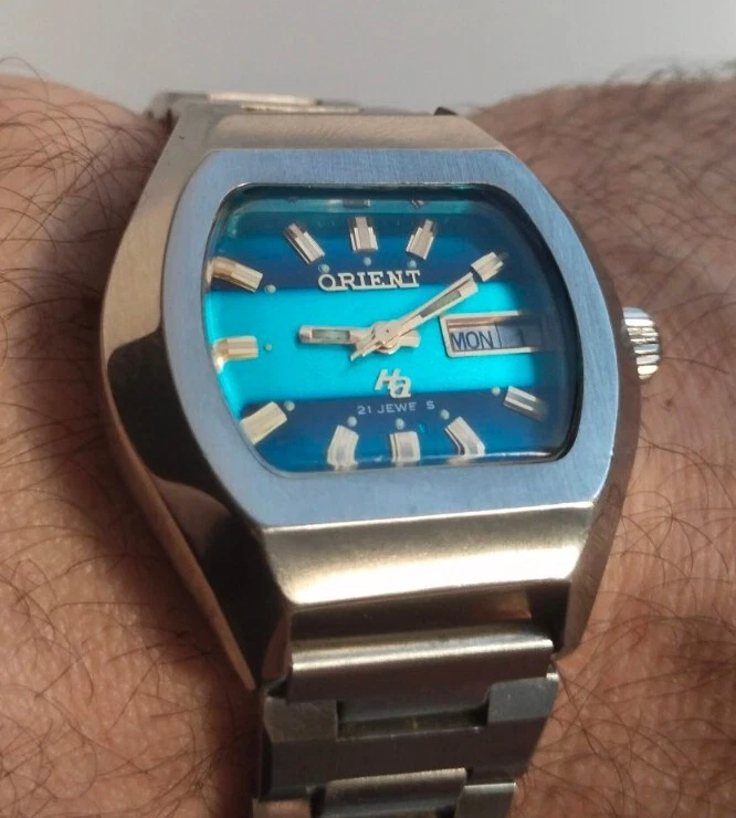 Vtg ORIENT Ha hiAce F489147 4A PU Jaguar focus blue dial Auto diver serviced