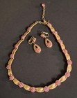 Vtg Crown Trifari Gold Tone Birthday Ribbon Necklace & Earrings... Pink  — photo 1