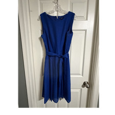 Tommy Hilfiger Women’s Blue Solid Fit & Flare Belted Sleeveless Dress 14