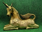 Rare Vintage Brass Sitting Unicorn Figurine Large 14"X10" Statue Doorstop 6.9 lb