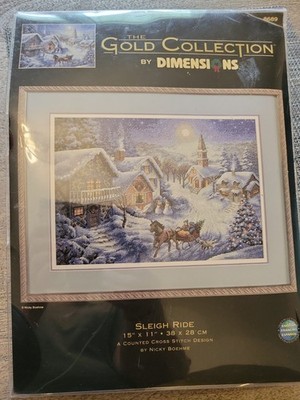 Dimensions Gold Collection SLEIGH RIDE Cross Stitch #8689  by Nick Boehme 15x11