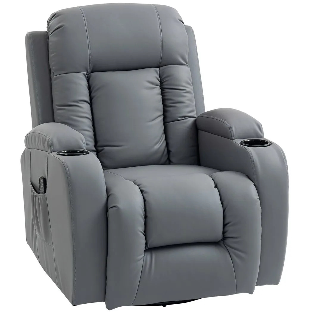 Rackhams Grey Massage Recliner Armchair, Pu Leather Recliner Chair, - Image 2
