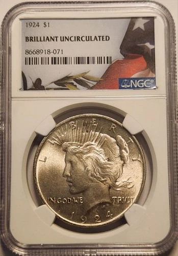 1924 Peace Dollar NGC Brilliant Uncirculated BU Silver $1 Coin