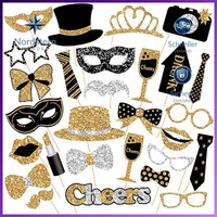 Fotobox Accessoires 30 StüCk Schwarz Gold Party Deko ZubehöR Hochzeit Geburtstag