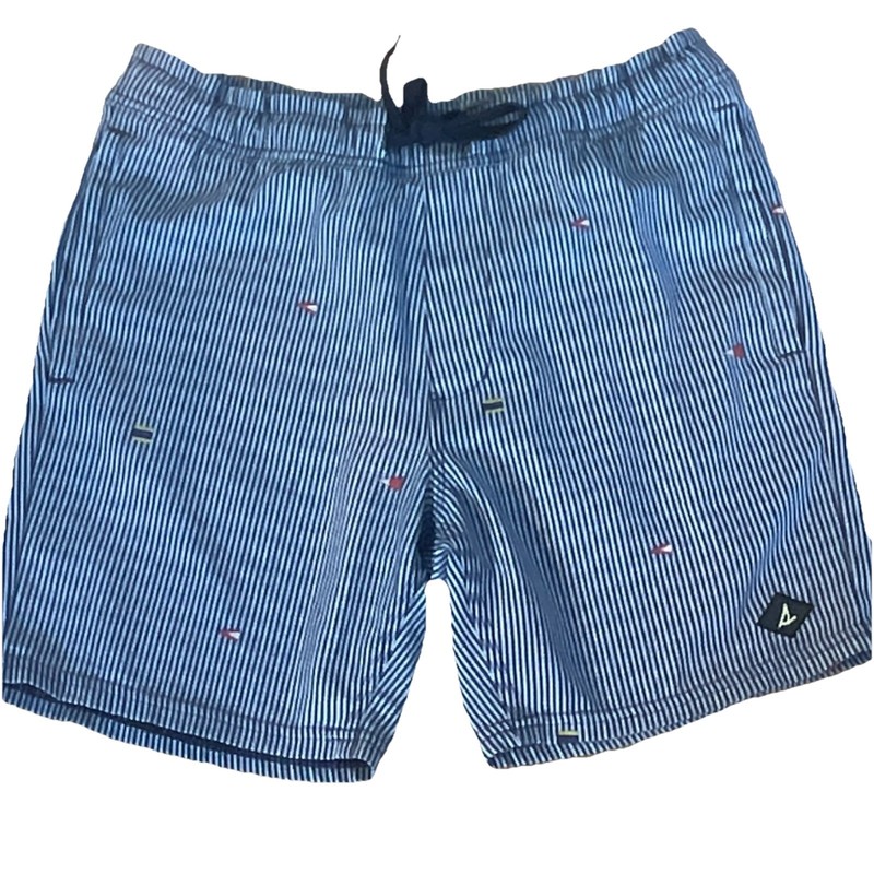 Sperry Men's Swim Shorts S Blue/White Striped Mesh Lined Drawstring Elastic