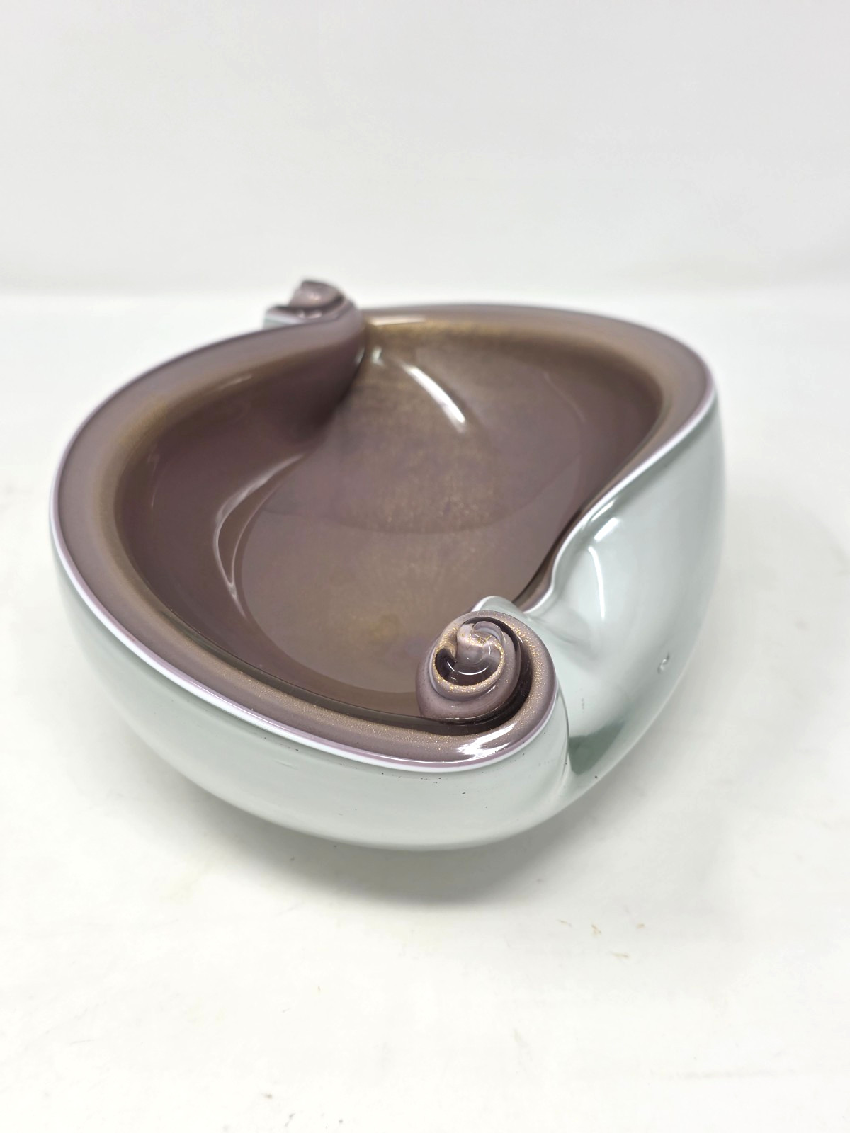 Murano Style Art Glass Bowl Gold Aventurine Controlled Bubble Dish 8” Vintage