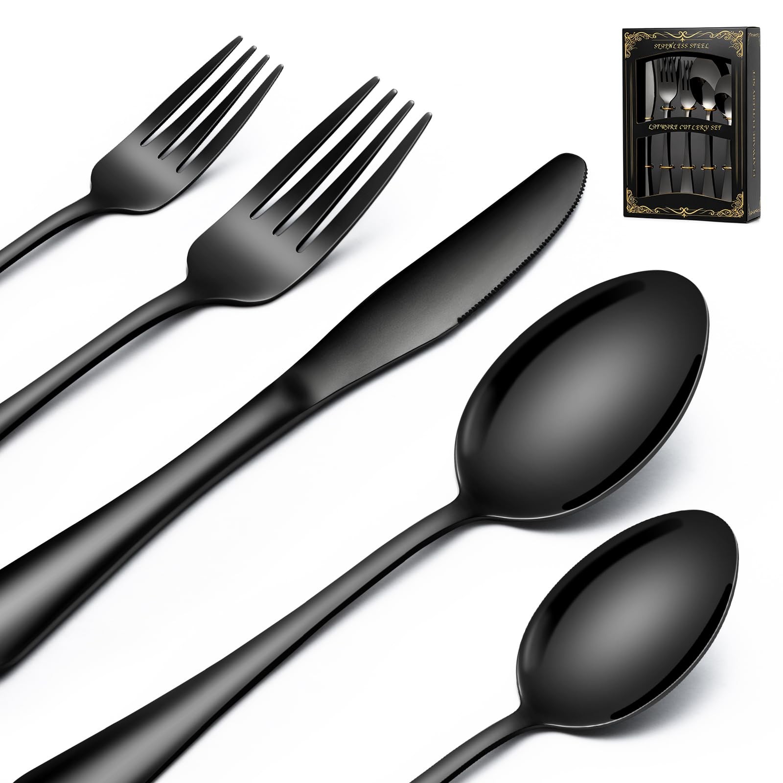40-Piece Black Silverware Set Service for 8 Stainless Steel