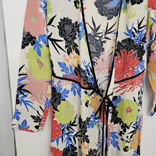 Topshop Knopfleiste Wickelkleid weiß Blumen Langarm Midi V-Ausschnitt Größe 2 USA - Bild 8 von 14
