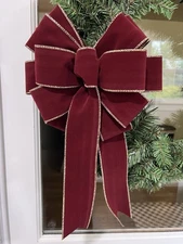 Handmade Large Wine and Gold Velvet Christmas Bow 10 x 16 in. Holiday Bow