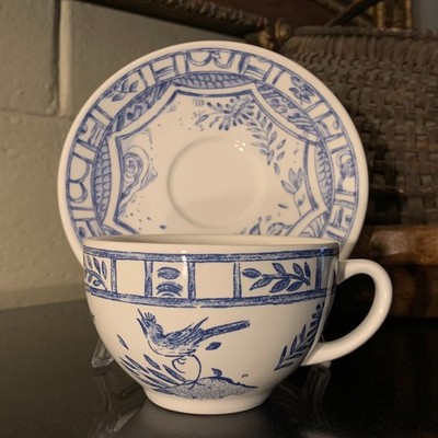 Gien Oiseau Bleu 2 3/8'' Flat Cup & Saucer Set France Pristine Multiple Available
