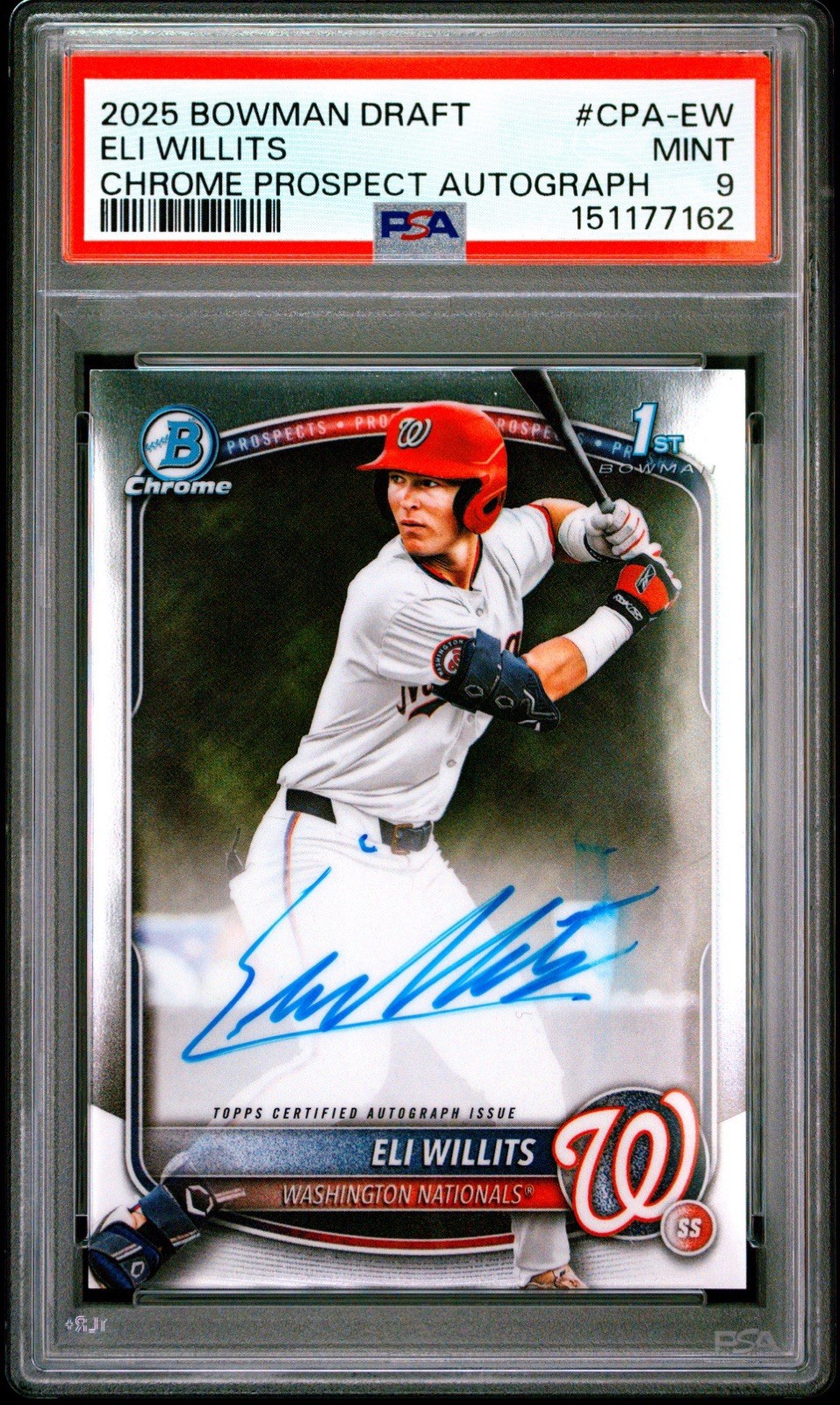 2025 Bowman Chrome Draft ELI WILLITS 1st Chrome Auto PSA 9 Nationals