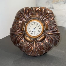 Vintage CBK wood Looking Rustic Goldish Very Ornate Decorative Table Clock 
