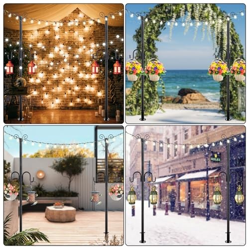 String Light Poles for Outside, 10FT Heavy Duty Outdoor String Light Pole 