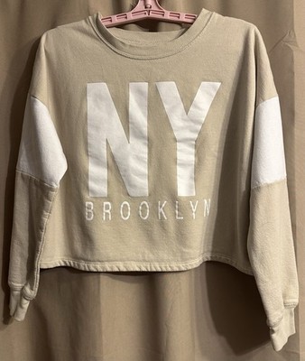 Rebellions One Women's Oatmeal White Graphic Boxy Sweatshirt Long Sleeve Sz L