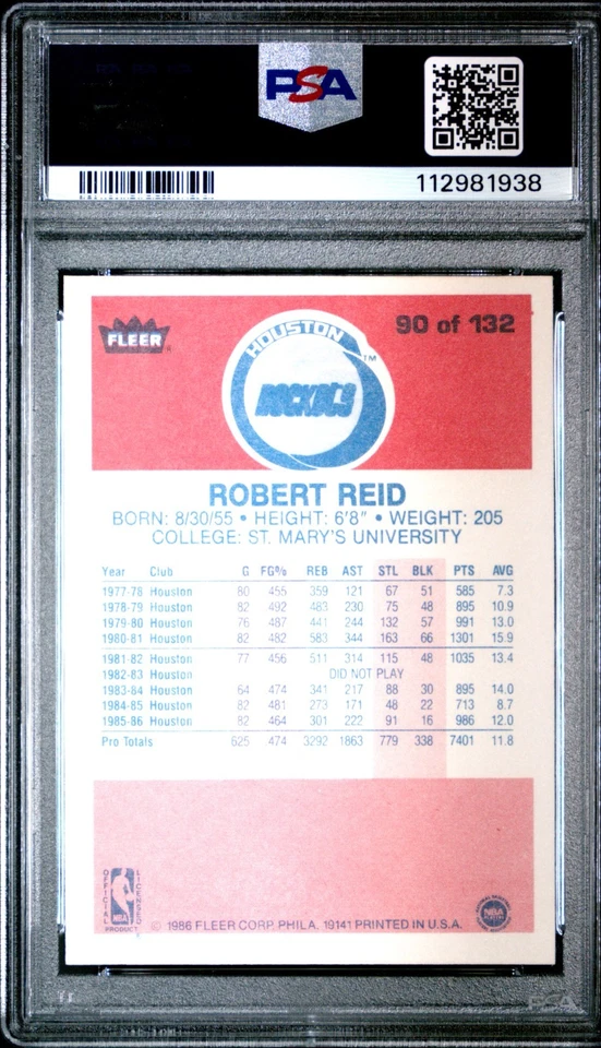 1986 FLEER #90 ROBERT REID PSA MINT 9 - Image 2 of 2