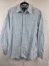 Tommy Hilfiger Academy Poplin Dress Shirt Men s Blue Plaid Size Medium
