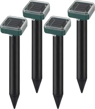 Mole Repellent Solar Powered Outdoor,Ultrasonic Vole Gopher Black 