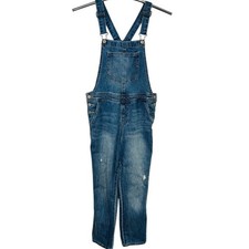 Cat  Jack Bib Overalls, Unisex Kids Distressed Blue Denim Straight Leg, XL 14