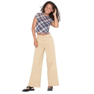 Wild Fable Women's Beige Khaki Wide Leg Raw Hem Waistband Pants Size XXS
