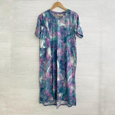 LOGO Lori Goldstein - Purple teal tie dye short sleeve t-shirt dress pockets, M