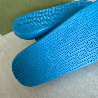GUCCI 780296 Blue Rubber Men's GG Sandals, sz Gucci 7, 6 | eBay