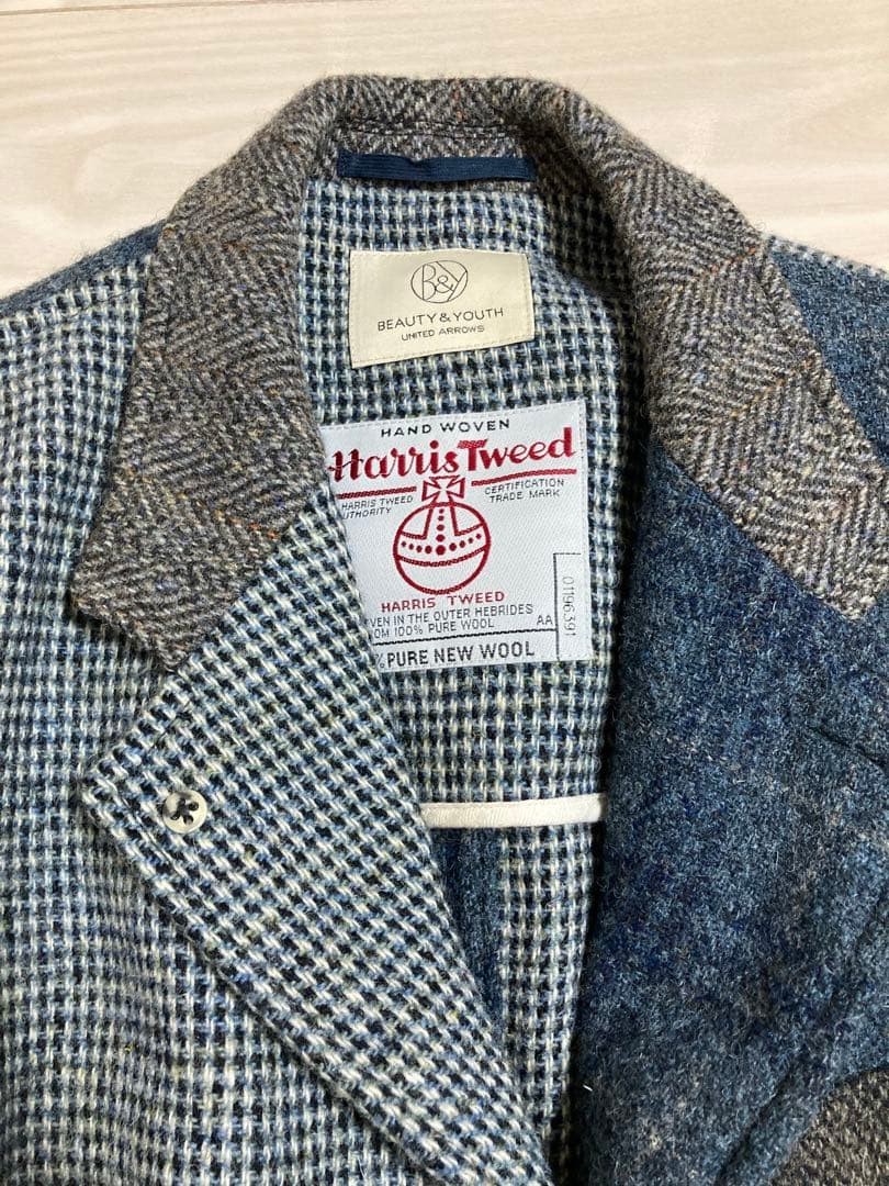 Harris Tweed Patchwork Tailored Jacket S Blue Elb… - image 2