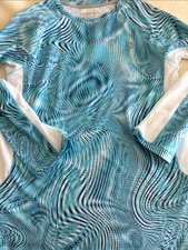 NEW Reel Legends Top Aqua Blue White Swirling Keep It Cool Long Sleeve Casual Lg