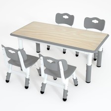 Kids Table and 4 Chairs Set  Height Adjustable Children Table  Chair  Toddlers...