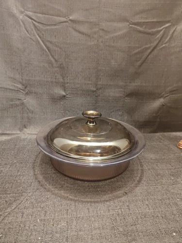 Vtg Corning Vision 1.5 Qt Amber Covered Casserole Dish V-32-B w/ Pyrex Lid (1)