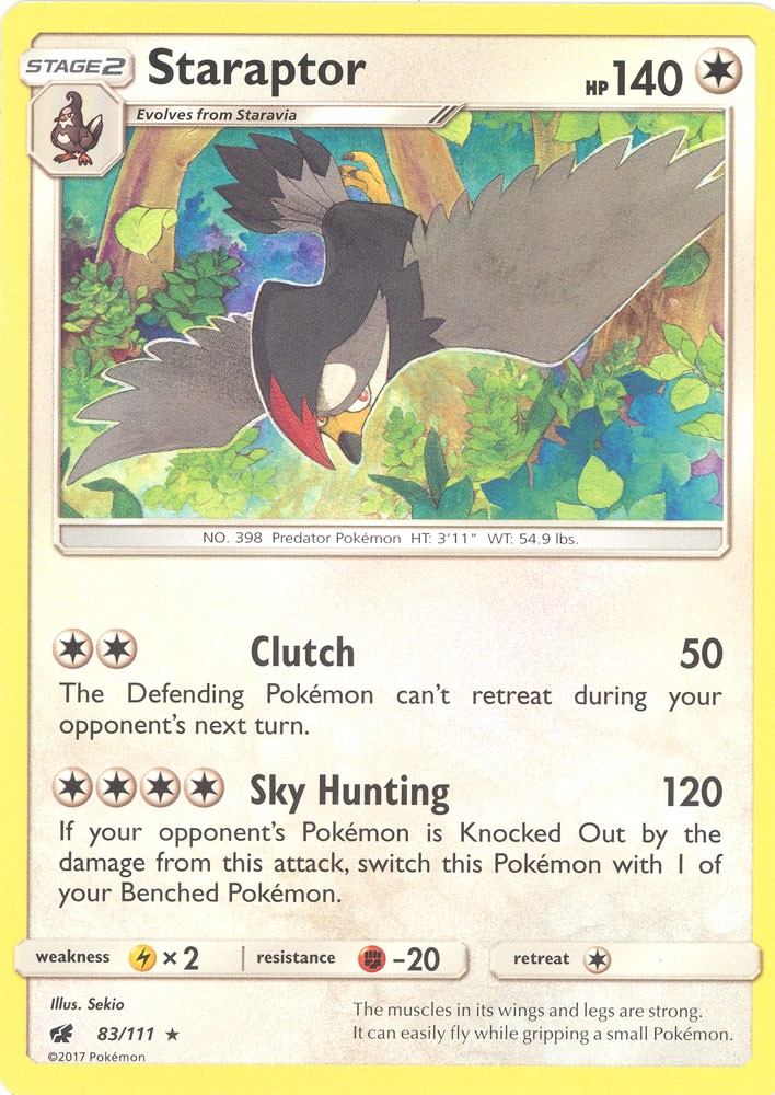 Pokemon Card - Sun & Moon Crimson Invasion 83/111 - STARAPTOR (rare) - NM/M