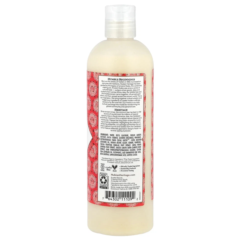 Nubian Heritage Body Wash Coconut Papaya 13 fl oz 384 ml Cruelty-Free, Not - Image 2 of 2