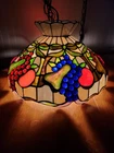 Vintage Tiffany Style Fruit Motif Stained Glass Ceiling Light Fixture Hanging