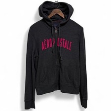 Aeropostale Full-Zip Hoodie Sweatshirt Dark Gray Pink Logo Large
