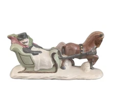 Vintage Byron Mold Open Horse Sleigh Ride Figurine Hand Painted Man & Girl 1979