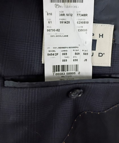 Joseph Abboud Slim Fit Two Piece Blue Glen Plaid Wool Suit 38R Pants 32X30 - Picture 13 of 15
