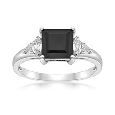 Sterling Silver Ring with 7mm Princess Cut Black Onyx Size 8