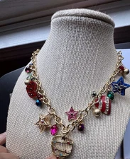 Macy’s Holiday Lane Gold Tone Festive Charm Necklace 18” + 3” Extender New !