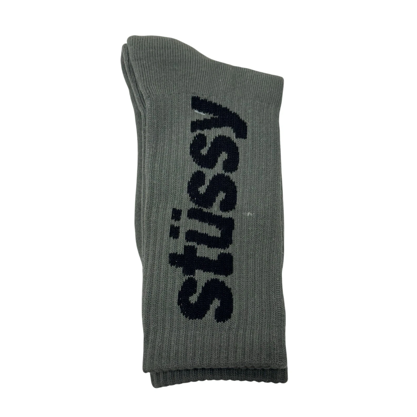Stussy Stock Crew Socks Size 8-13 Gray/Black Logo 1 Pair MPN 138775