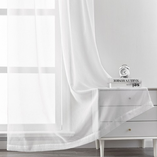 2 Panels White Sheer Voile Chiffon Window Curtains Drapes Bedroom Living Room - Picture 33 of 34