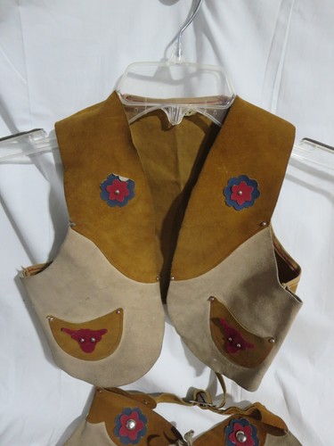 Youth Western Cowboy Leather Vest & Chaps Bull Logo Size 10 - Picture 3 of 12