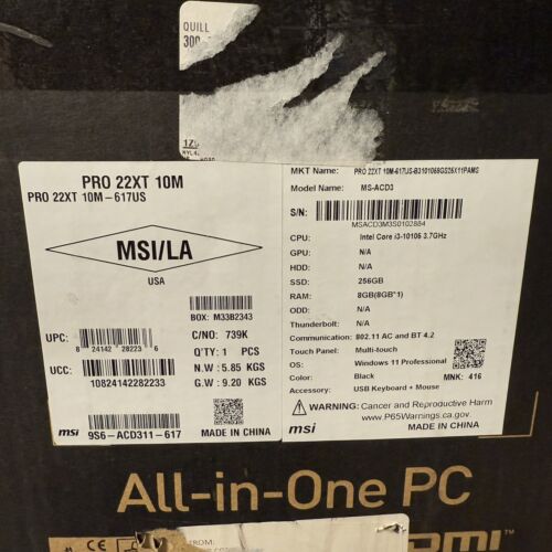 MSI PRO 22XT 10M-617US All-in-One Computer - Intel Core i3 10th Gen 8gb, 256 SSD - Picture 2 of 6