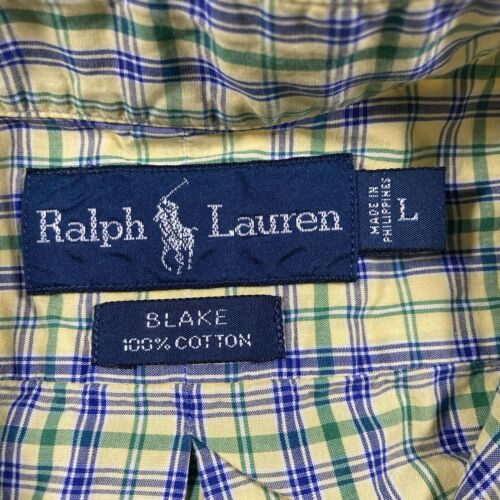 Polo Ralph Lauren Plaid Button Front Shirt Men's Large Blake Yellow Green Blue - Picture 2 of 6