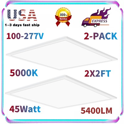 2Pack 2x2 LED Flat Panel Recessed Drop Ceiling Lights Fixtures 5800LM-5000K-45W