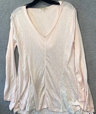 Kori America Women’s Sweater Size Small Knit Long Sleeve Dress Hood  Pink Lace