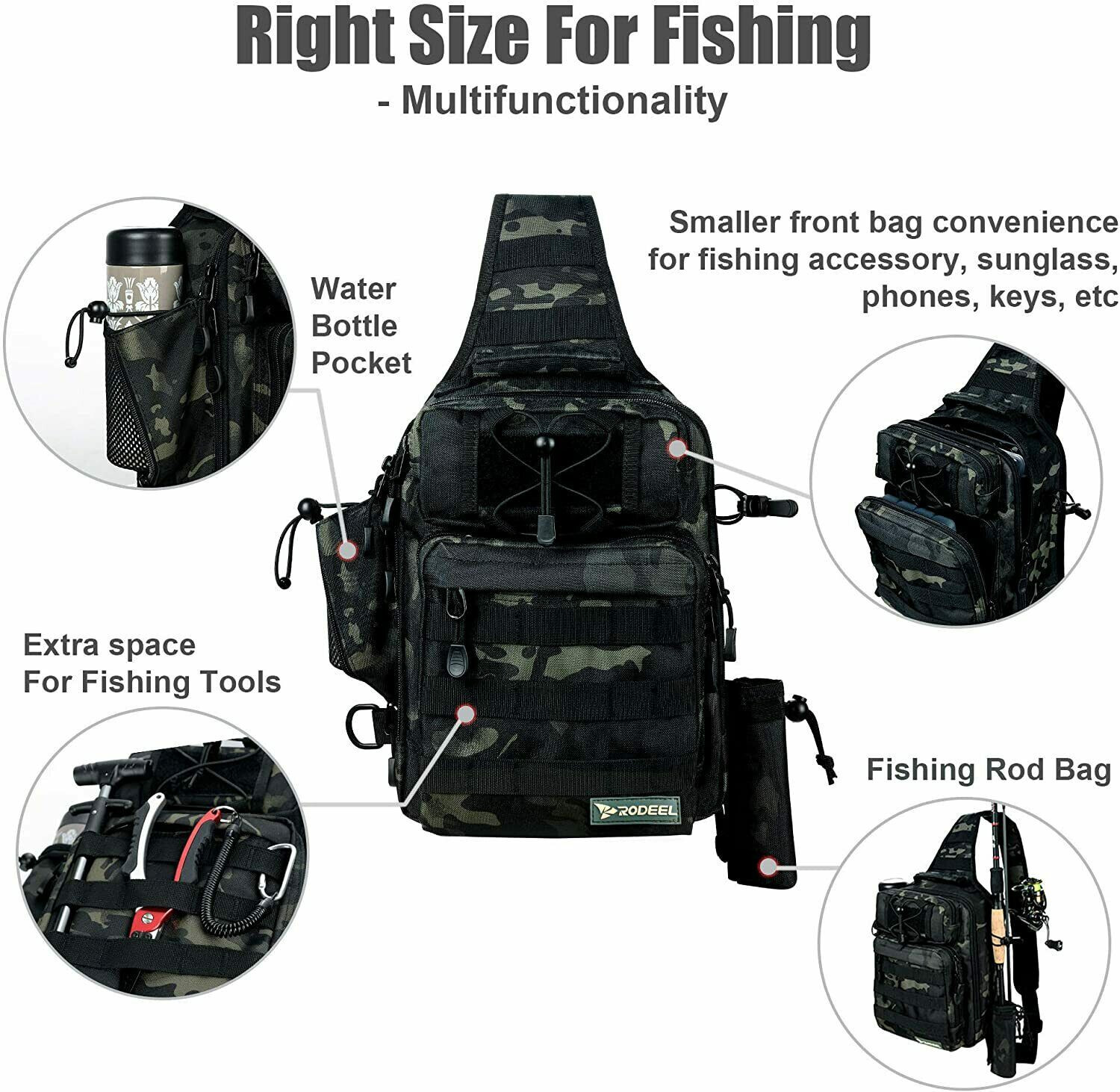 Rodeel Sling Backpack Waterproof Tackle Storage Bag for Lure Fly Carp